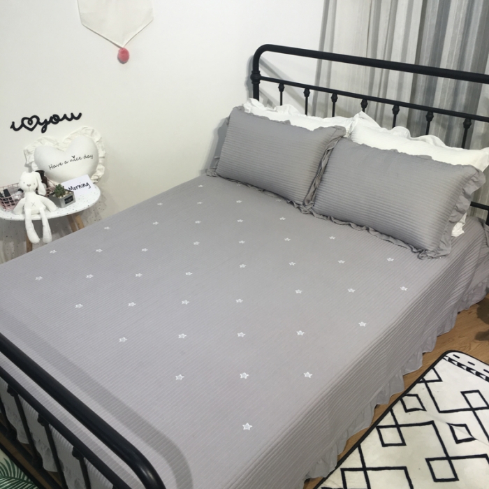 91家纺网 家纺一手货源 找家纺 漫调家纺 韩国床盖三件套星星-灰