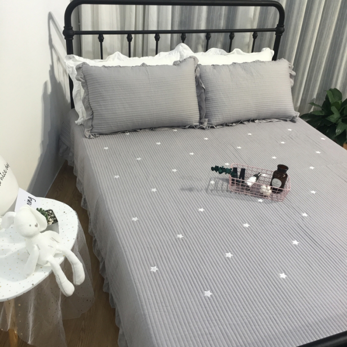 91家纺网 家纺一手货源 找家纺 漫调家纺 韩国床盖三件套星星-灰