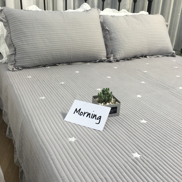 91家纺网 家纺一手货源 找家纺 漫调家纺 韩国床盖三件套星星-灰