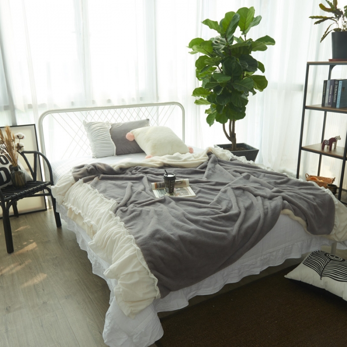 91家纺网 家纺一手货源 找家纺 漫调家纺 被套毯韩国兔兔绒高档毛皮保暖毯绅士灰