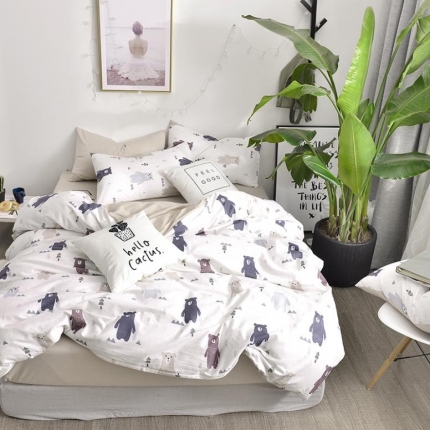 91家纺网 家纺一手货源 找家纺 漫调家纺 2018全棉北欧小清新四件套小熊之家