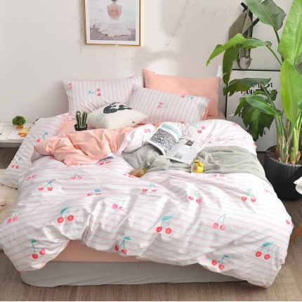 91家纺网 家纺一手货源 找家纺 漫调家纺 2018全棉北欧小清新四件套樱之恋