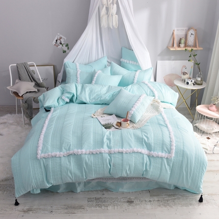 91家纺网 家纺一手货源 找家纺 漫调家纺 全棉韩版公主风夏被四件套 薄荷绿