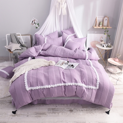 91家纺网 家纺一手货源 找家纺 漫调家纺 全棉韩版公主风 夏被四件套 梦幻紫