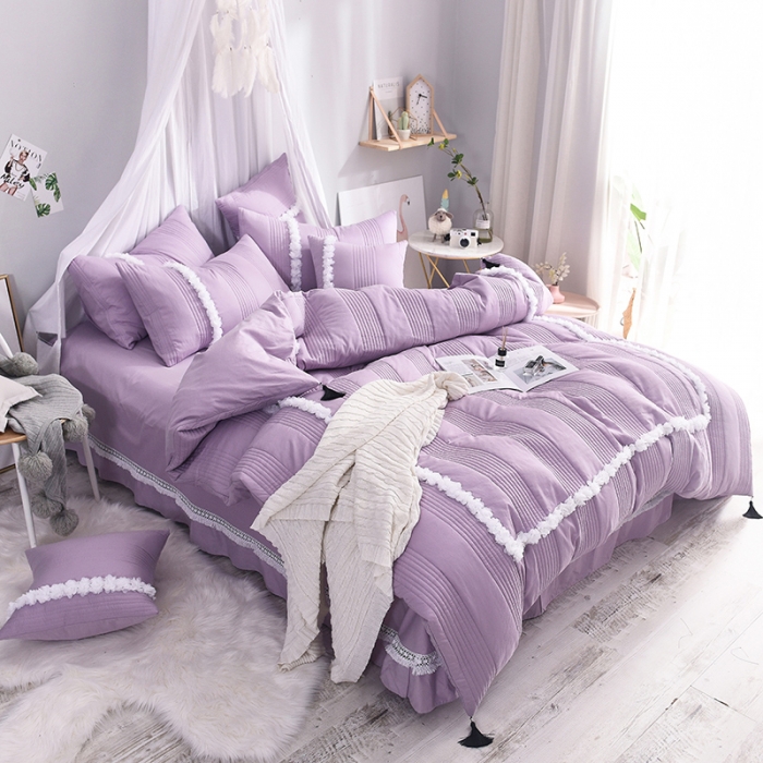 91家纺网 家纺一手货源 找家纺 漫调家纺 全棉韩版公主风被套式夏凉被 梦幻紫