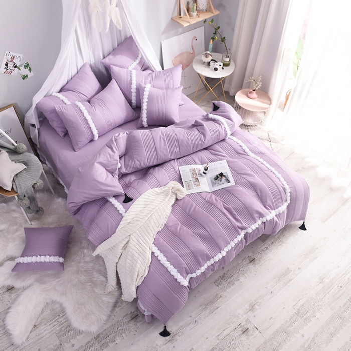 91家纺网 家纺一手货源 找家纺 漫调家纺 全棉韩版公主风被套式夏凉被 梦幻紫