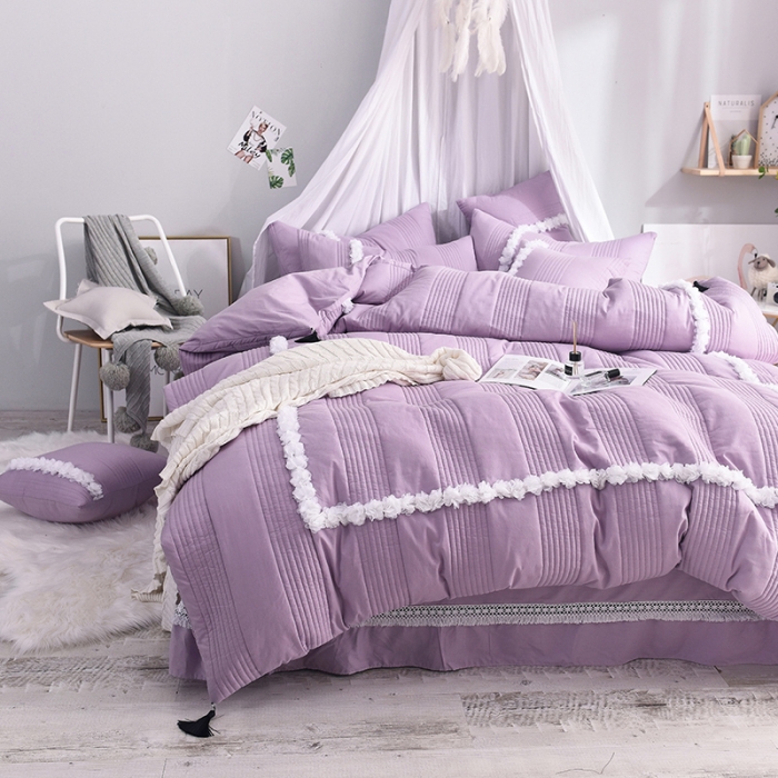 91家纺网 家纺一手货源 找家纺 漫调家纺 全棉韩版公主风被套式夏凉被 梦幻紫