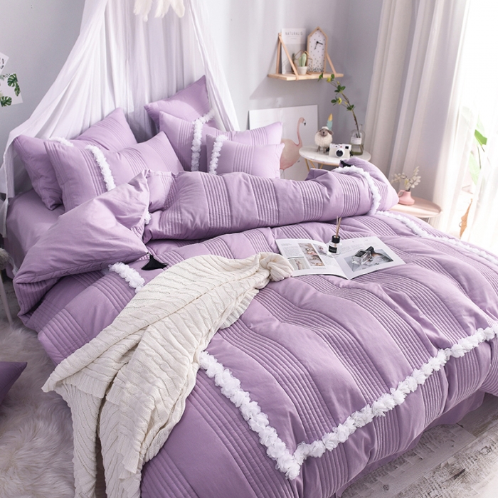 91家纺网 家纺一手货源 找家纺 漫调家纺 全棉韩版公主风被套式夏凉被 梦幻紫