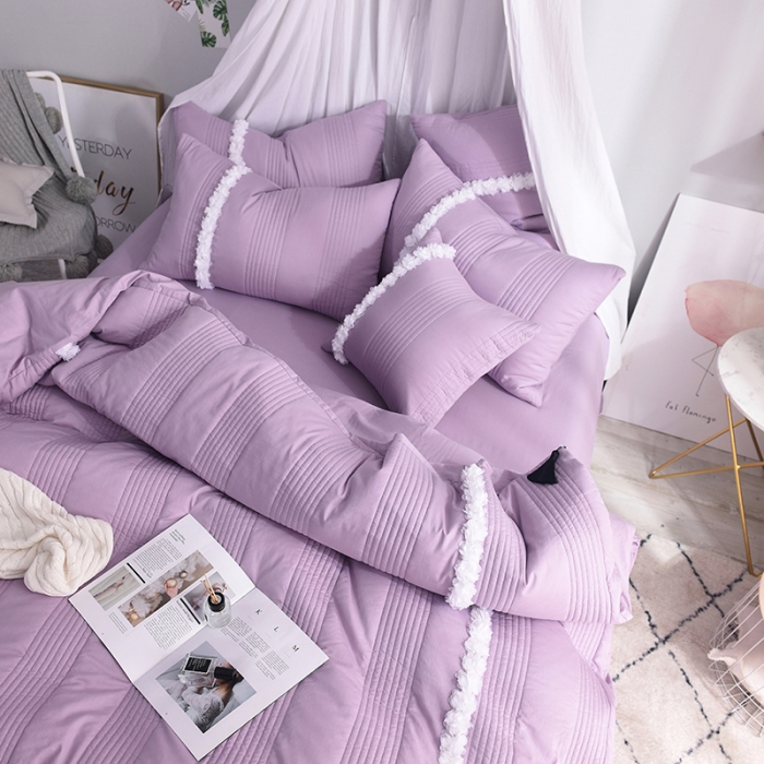 91家纺网 家纺一手货源 找家纺 漫调家纺 全棉韩版公主风被套式夏凉被 梦幻紫