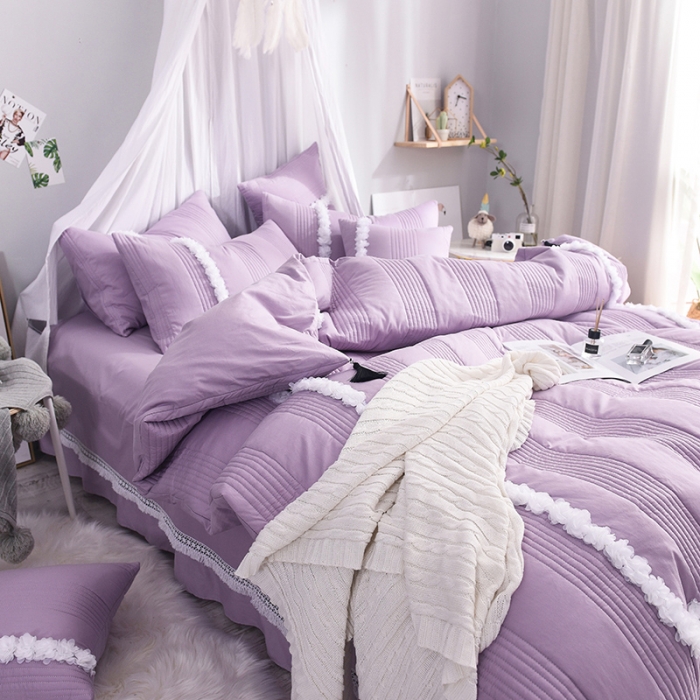 91家纺网 家纺一手货源 找家纺 漫调家纺 全棉韩版公主风被套式夏凉被 梦幻紫