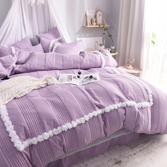 91家纺网 家纺一手货源 找家纺 漫调家纺 全棉韩版公主风被套式夏凉被 梦幻紫