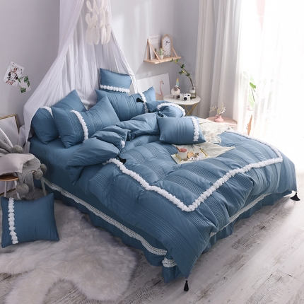 91家纺网 家纺一手货源 找家纺 漫调家纺 全棉韩版公主风被套式夏凉被 牛仔蓝