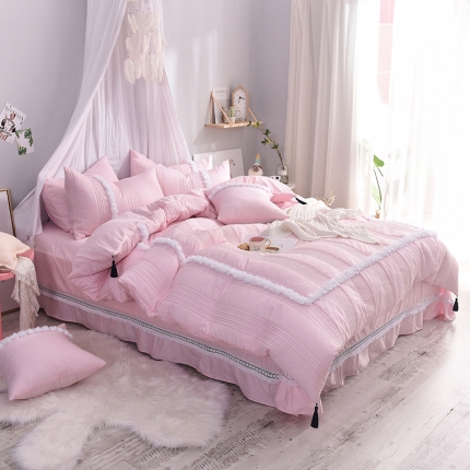 91家纺网 家纺一手货源 找家纺 漫调家纺 全棉韩版公主风被套夏凉被 樱花粉