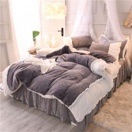 91家纺网 家纺一手货源 找家纺 漫调家纺 2018新款兔兔绒四件套 绅士灰 