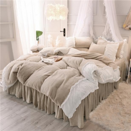 91家纺网 家纺一手货源 找家纺 漫调家纺 2018新款兔兔绒四件套  奶茶色