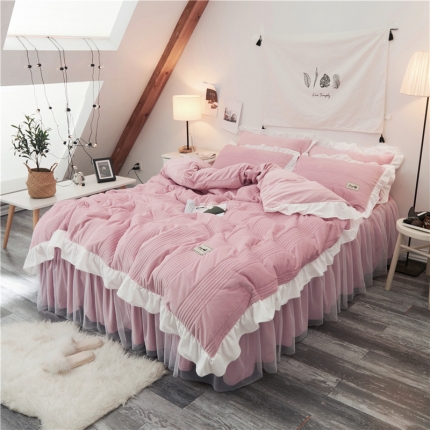 91家纺网 家纺一手货源 找家纺 （总）漫调家纺 2018秋冬夹棉仙女款床裙四件套