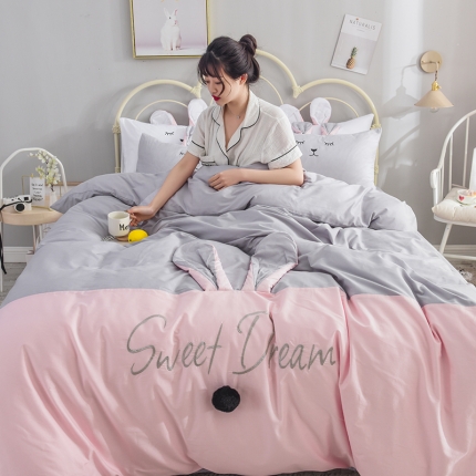 91家纺网 家纺一手货源 找家纺 （总）漫调家纺  2019新款ins爆款全棉兔耳朵四件套