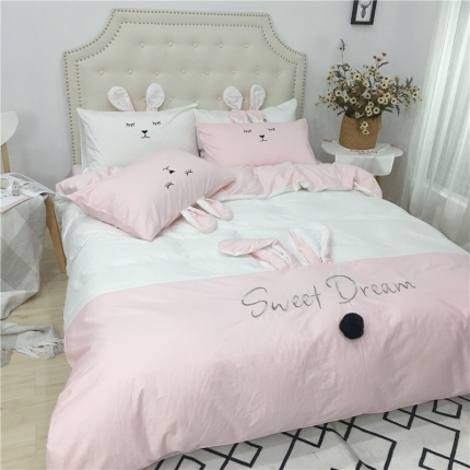 91家纺网 家纺一手货源 找家纺 （总）漫调家纺  2019新款ins爆款全棉兔耳朵四件套