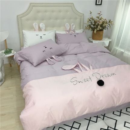 漫调家纺  2019新款ins爆款全棉兔耳朵四件套 豆沙粉