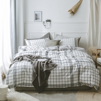 早春全棉色织水洗套件电子图北欧格子