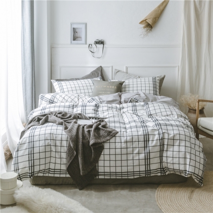 91家纺网 家纺一手货源 找家纺 早春全棉色织水洗套件电子图北欧格子