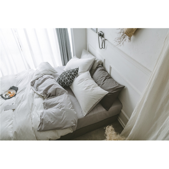 91家纺网 家纺一手货源 找家纺 早春全棉色织水洗套件电子图本白格子