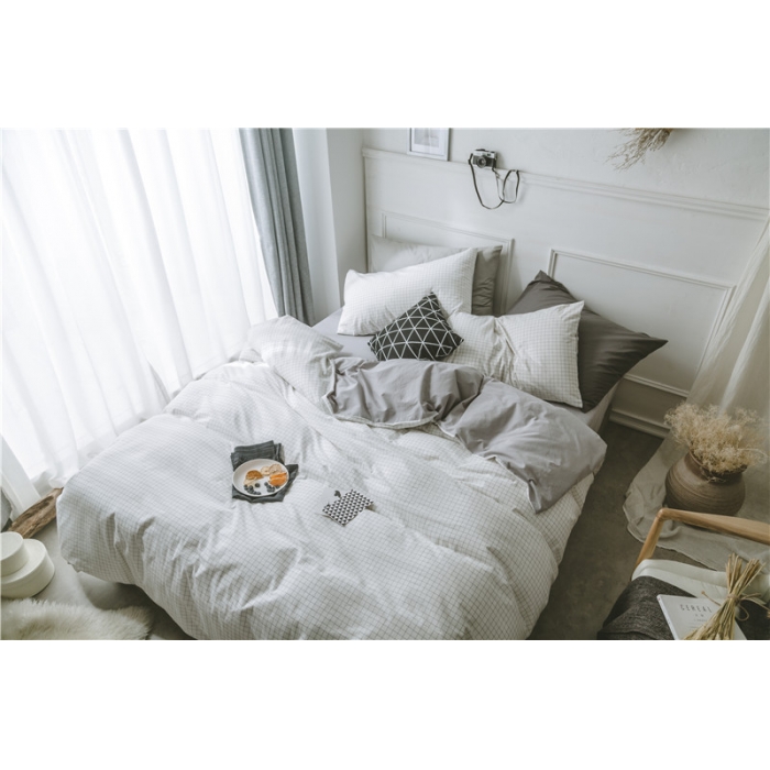 91家纺网 家纺一手货源 找家纺 早春全棉色织水洗套件电子图本白格子