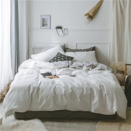 早春全棉色织水洗套件电子图本白格子