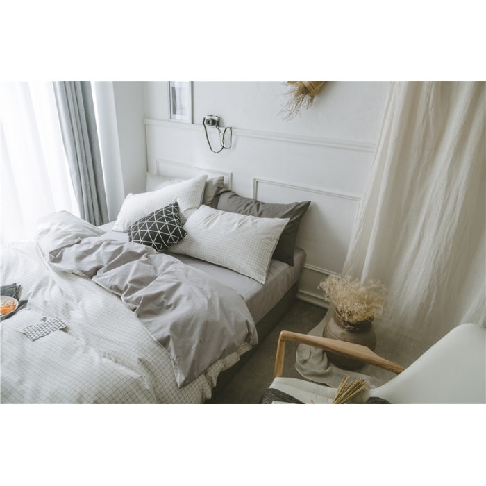 91家纺网 家纺一手货源 找家纺 早春全棉色织水洗套件电子图本白格子