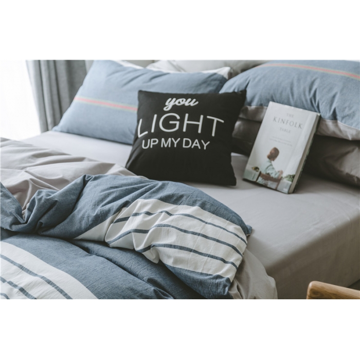 91家纺网 家纺一手货源 找家纺 早春全棉色织水洗套件电子图海蓝条纹