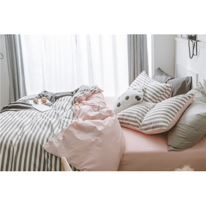 91家纺网 家纺一手货源 找家纺 早春全棉色织水洗套件电子图咖色条纹