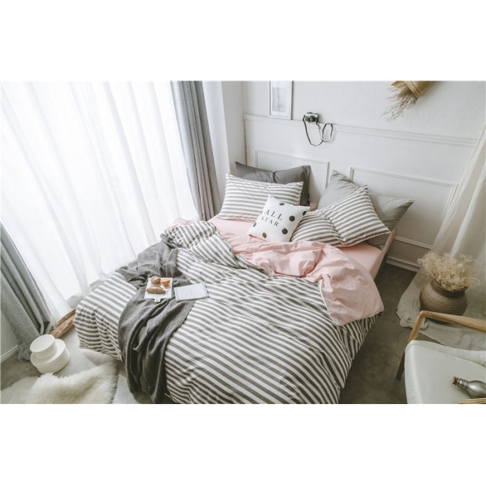 91家纺网 家纺一手货源 找家纺 早春全棉色织水洗套件电子图咖色条纹