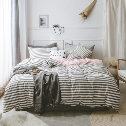 91家纺网 家纺一手货源 找家纺 早春全棉色织水洗套件电子图咖色条纹