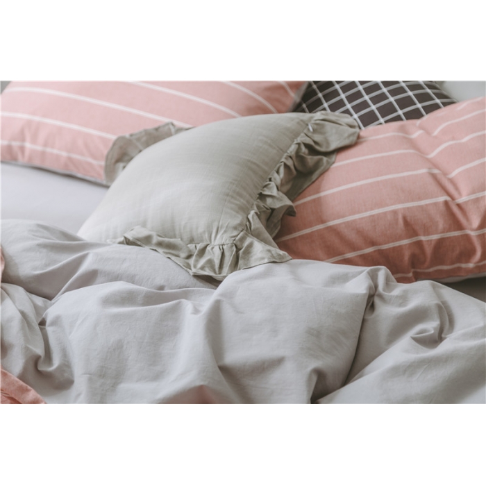 91家纺网 家纺一手货源 找家纺 早春全棉色织水洗套件电子图品红条纹