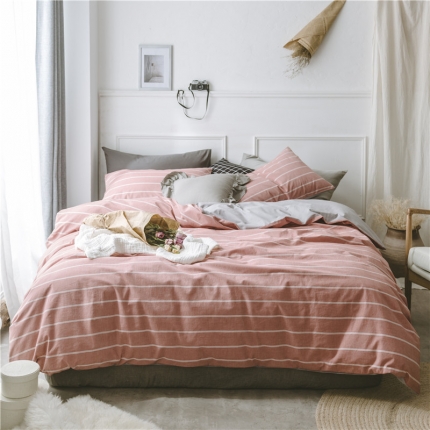 早春全棉色织水洗套件电子图品红条纹