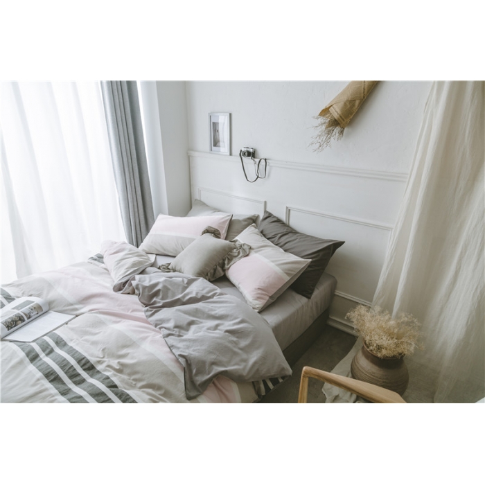 91家纺网 家纺一手货源 找家纺 早春全棉色织水洗套件电子图浅粉条纹