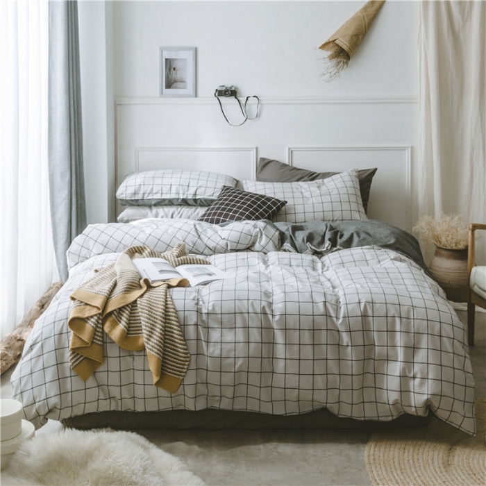 91家纺网 家纺一手货源 找家纺 早春全棉色织水洗套件电子图浅灰格子