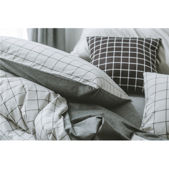 91家纺网 家纺一手货源 找家纺 早春全棉色织水洗套件电子图浅灰格子