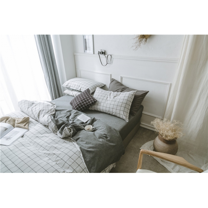 91家纺网 家纺一手货源 找家纺 早春全棉色织水洗套件电子图浅灰格子