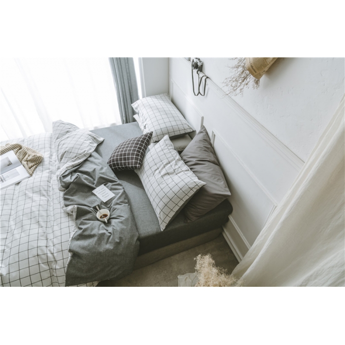 91家纺网 家纺一手货源 找家纺 早春全棉色织水洗套件电子图浅灰格子