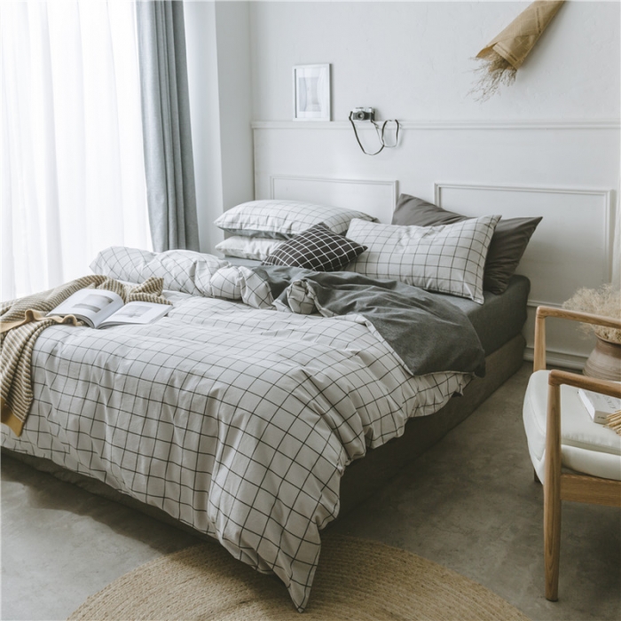 91家纺网 家纺一手货源 找家纺 早春全棉色织水洗套件电子图浅灰格子