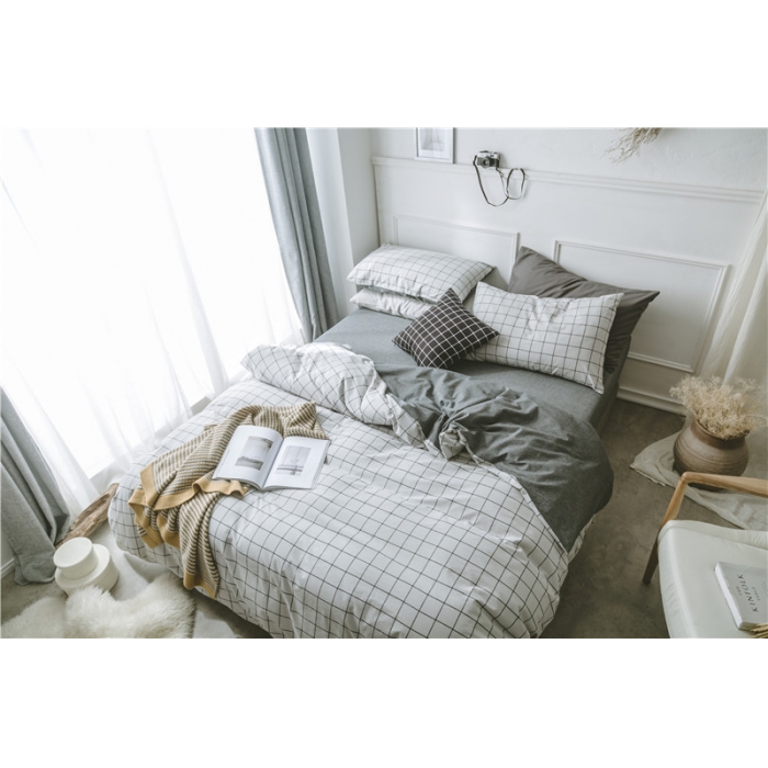 91家纺网 家纺一手货源 找家纺 早春全棉色织水洗套件电子图浅灰格子