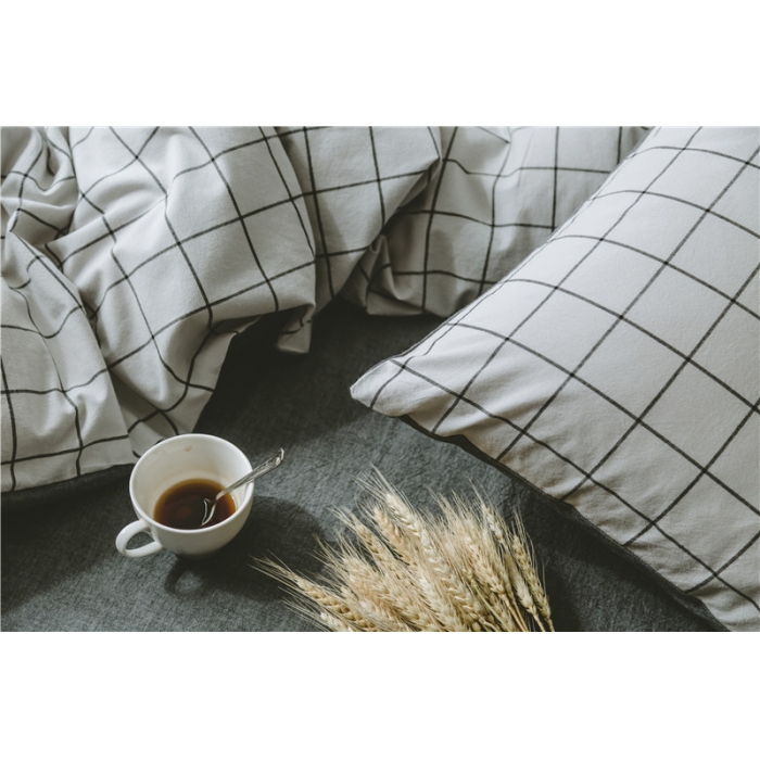 91家纺网 家纺一手货源 找家纺 早春全棉色织水洗套件电子图浅灰格子