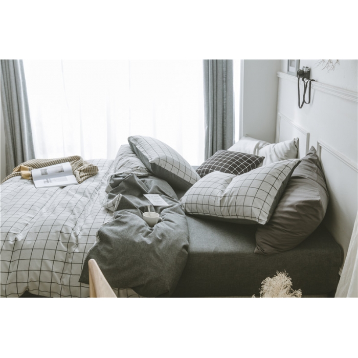 91家纺网 家纺一手货源 找家纺 早春全棉色织水洗套件电子图浅灰格子