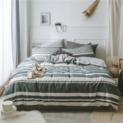 早春全棉色织水洗套件电子图青蓝条纹