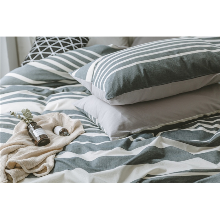 91家纺网 家纺一手货源 找家纺 早春全棉色织水洗套件电子图青蓝条纹