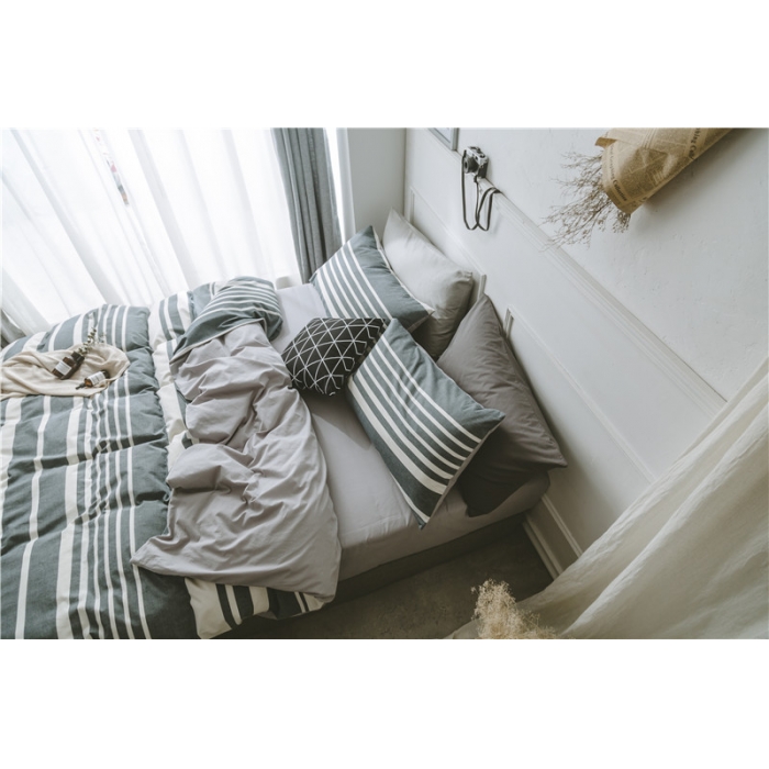 91家纺网 家纺一手货源 找家纺 早春全棉色织水洗套件电子图青蓝条纹