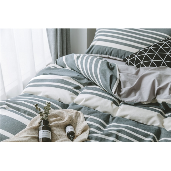 91家纺网 家纺一手货源 找家纺 早春全棉色织水洗套件电子图青蓝条纹