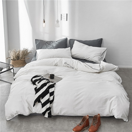 91家纺网 家纺一手货源 找家纺 2018秋冬新款色织简易绣四件套 秀-纯白