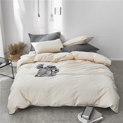 91家纺网 家纺一手货源 找家纺 2018秋冬新款色织简易绣四件套 秀-卡其